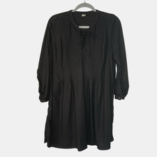 Old Navy V-Neck Pleated Front Relaxed Dress Tunic Boho Festival Size Small Black