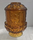 Vintage Indiana Glass Stars And Bars Amber Fairy Lamp Great Condition