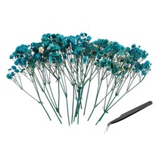 30 Pcs Dried Gypsophila Flower 4" Blue Pressed Flowers with Tweezer