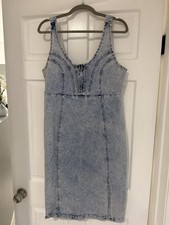 Light Wash Denim Zip-Front Midi Dress Size XL