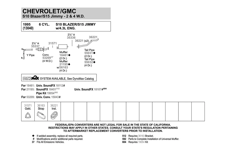 For Chevy Blazer 1995-2005 Walker 55032 Aluminized Steel Exhaust Tailpipe Foto 3 de 4