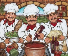 Ceramic Tile Mural Kitchen Backsplash - Three Happy Chefs - Chef Cooking Art