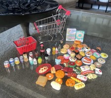Mini Grocery Shopping Cart Miniature Food Items Lot Of 70