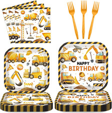 Construction Birthday Party Supplies Plates Napkins Forks Set for 24 Kids