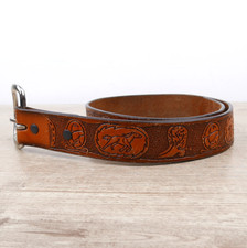 Youth Kids Children's Western Leather Belt Tooled Buckle Cowboy USA Size 24