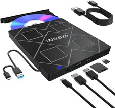 External CD/DVD Drive USB 3.0 Type-C Burner SD TF Reader for Laptop PC Mac