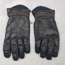 Harley Davidson Womens Black Leather Motorcycle Riding Embroidered Gloves Size M