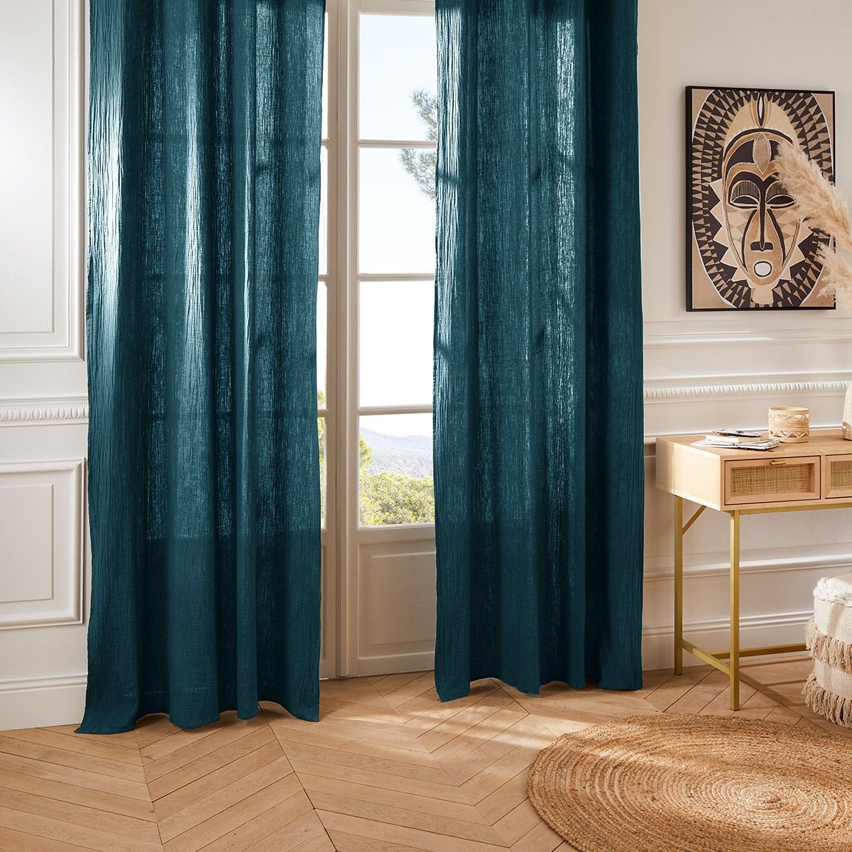 Rideau bleu pétrole à oeillets Santana 130x260 cm pour habiller vos fenêtres