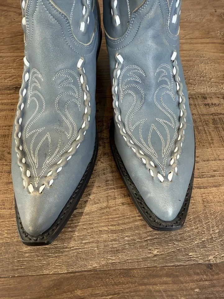 Botas vaqueras occidentales Dan Post para mujer de cuero tostado con costuras blancas talla 7M Foto 3 de 4