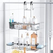 Hanging Shower Caddy Over Door: Silver Rustproof Shower Organizer over the Do...