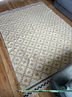 Ikea Teppich Kelim Alvine Ruta creme blau geometrisch flach gewebt Scandi 2,45m x 1,65m