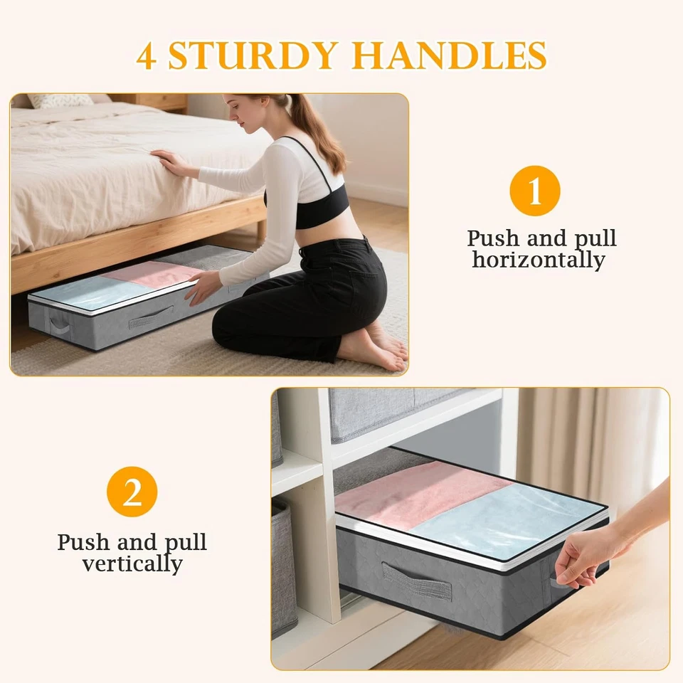 3 Pezzi Contenitori Sottoletto 75L, Maniglia Rinforzata, Finestra Trasparente, O - Immagine 4 di 4