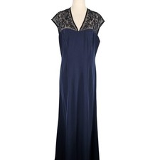 David's Bridal Dress Womens 10 Navy Blue Beaded Illusion Formal Maxi Gown F21186