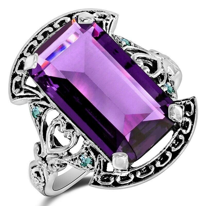 10CT Amethyst 925 Sterling Silver Filigree Look Ring Sz 6 F3-7