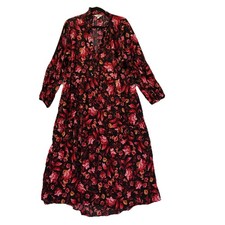 Terra Sky Floral Tiered Maxi Dress 0X Red Black Balloon Sleeve 14