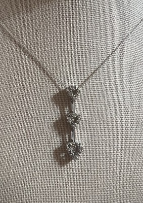 Vintage OTC 10K White Gold Triple Heart Journey Pendant Necklace Diamond Accents