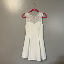 francesca's White Lace Sleeveless Zip A-Line Dress Short Size S Bridal Shower