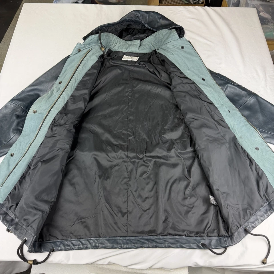 Florence vintage Blue/black leather zip up jacket lined made in Australia XLarge - Image 4 of 4