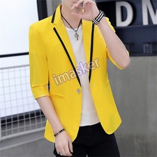 Men Business Casual Work Blazer Jacket Slim Fit Button Suit Coat Outwear