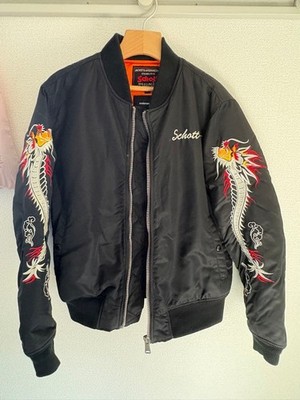 Schott Andersson Bomberjacke Bell Embroidered Black L Used in Japan