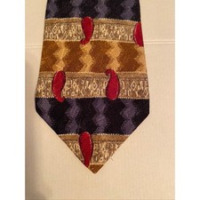 Jonathan Wachtel Mens Silk Tie Gold Navy Red Paisley Abstract Geometric USA Made