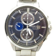  A3Y Seiko Solar Chronograph V172-0AA0 Silver Date Alarm Quartz Men 216 