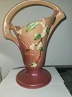 Vintage 1947 Roseville Pottery Pink Snowberry Basket Vase 1BK10 Mint Estate Find