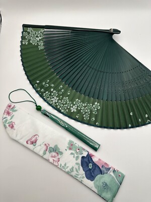 Grüner Bambus faltbarer Ventilator Sakura Quaste chinesischer Stil tragbar Geschenk UK