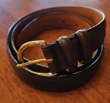 Vintage Lands End Leather Belt Brown Brass Buckle Made in USA Mens Sz 36