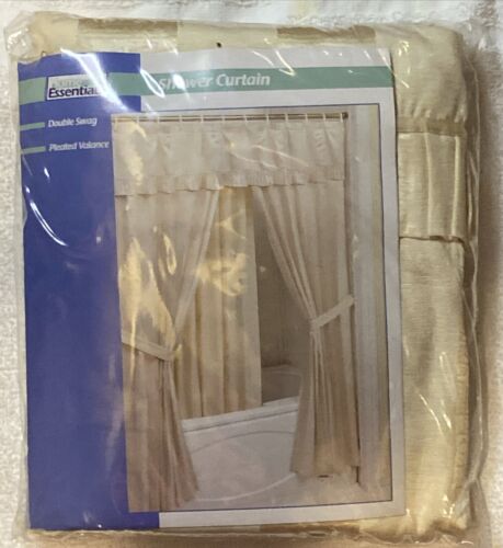 HOME ESSENTIALS Elegant Satin Double Swag Pleated Valance Shower Curtain 6pc NWT