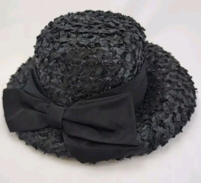 Unbranded Vintage Pillbox Hat Womens OS Black Good Woven Straw Bow Accent Pillbox Black Straw Vintage Hats for Women for sale | eBay main image 2