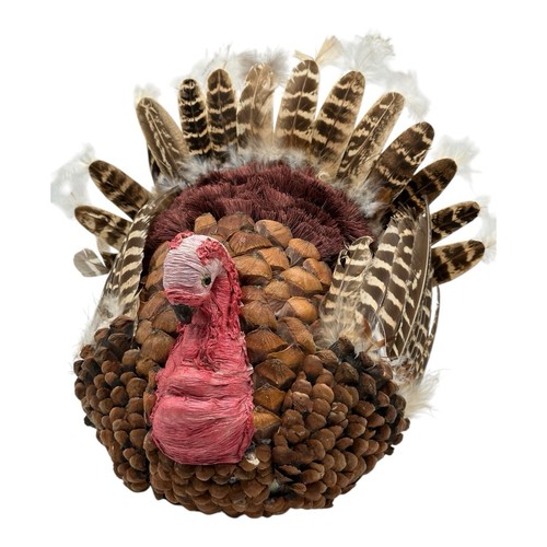 Fall Autumn Harvest Thanksgiving Pinecone Feather Natural Turkey 13” x 12” Tall - Picture 7 of 14