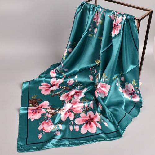 Blumenmuster Seide Satin Hijab Schals Bright-Coloured Quadratisch Halstuch Haa① - Picture 5 of 21