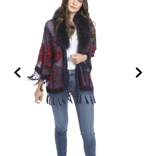 NEW JAYLEY genuine Fur Collar Devore burnt velvet Jacket kimono duster One Size