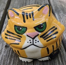 Orange Cat Coin Bank Ceramic Studio Painted B-Ware Grumpy Tiger Maximalist