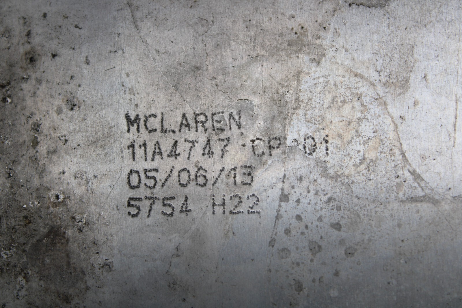 McLaren MP4-12C, Rear Main Lower Under Tray, Metal, Dented, Used, P/N 11a4747cp
