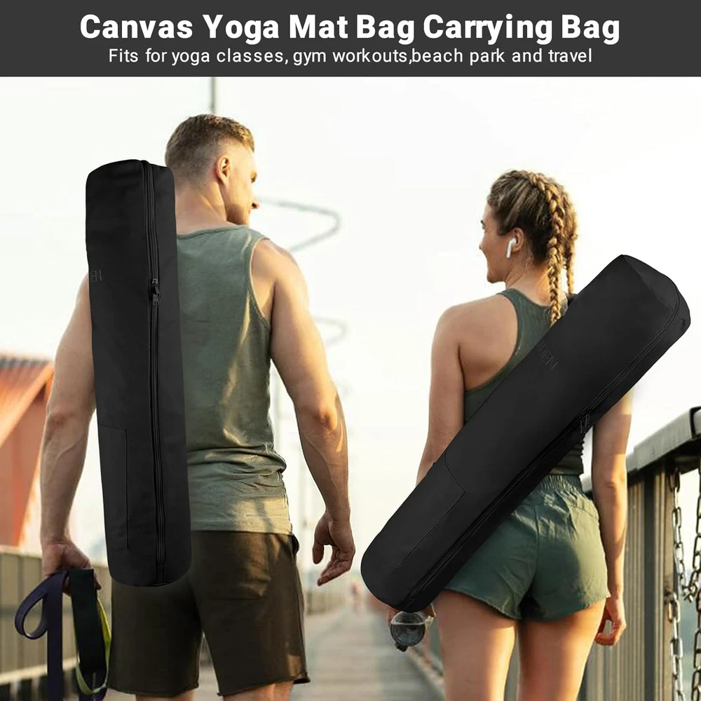 Eco-Friendly Canvas Yoga Mat Bag with Multi-Pocket Storage  