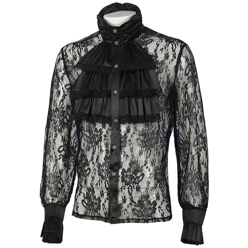 Camisa gótica para hombre Top Renacimiento Victoriano Medieval Steampunk Encaje Volantes transparentes Foto 4 de 4