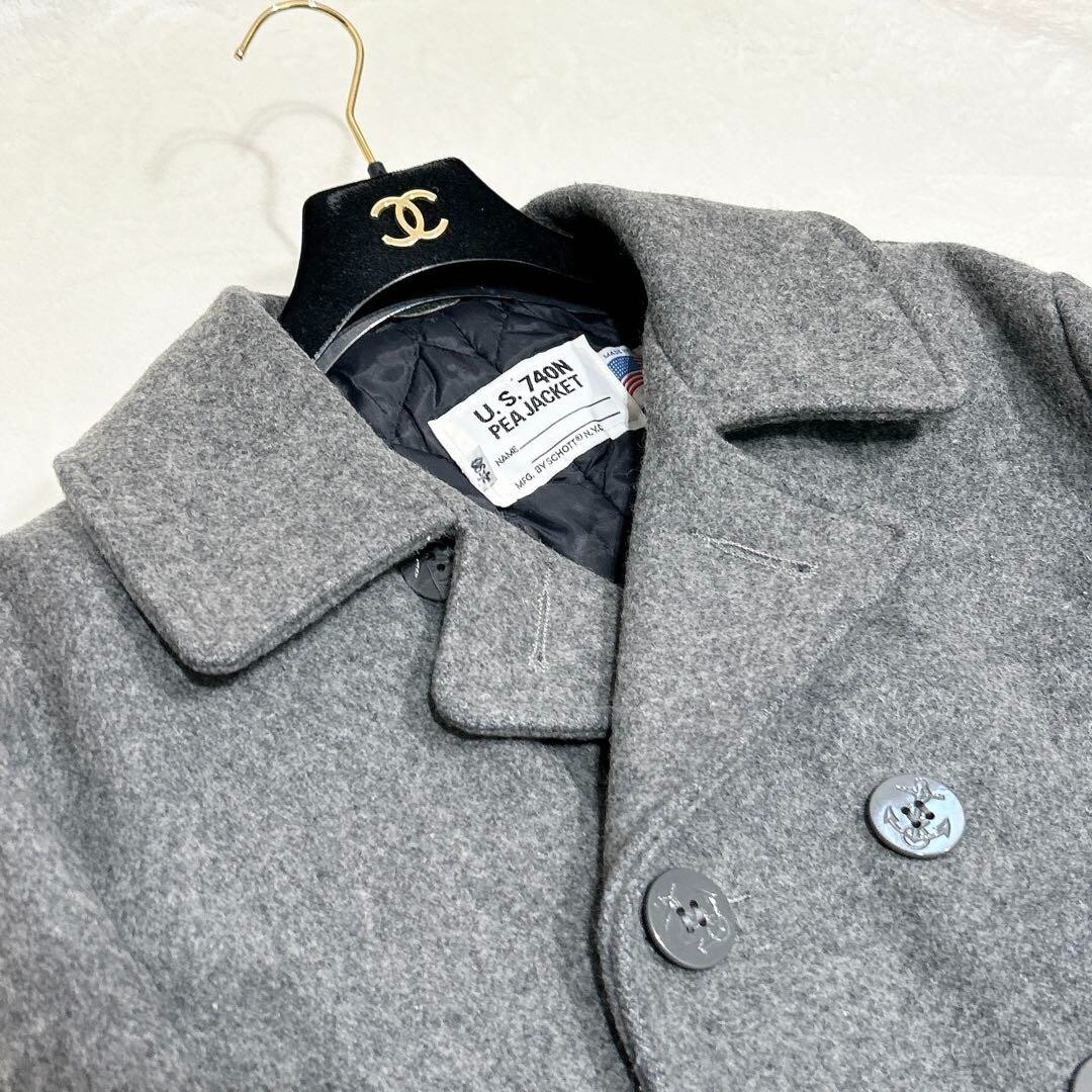 SCHOTT U.S. 740N PEA JACKETグレー Schott U.S. 740N Pea Coat Jacket Made in USA Wool Gray Size