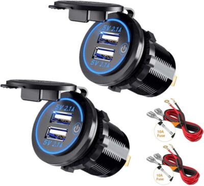 Dual USB Ladegerät Steckdose 5V/4,2A mit Schalter für Auto, 12V/24V, Boote und