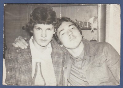 Handsome Guys Hugging, Attractive Young Men Male, Soviet Vintage Photo USSR
