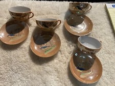 VTG Little Hostess Childs Lusterware Blue Bird Tea Cups Saucers Set