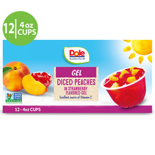 Dole Fruit Bowls Diced Peaches in Strawberry Gel, 4.3 oz 12 Cups