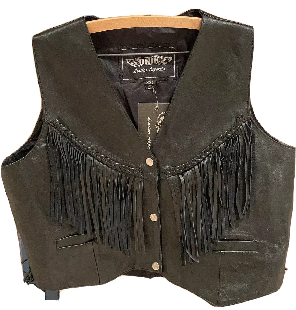 UNIK LEATHER APPARELS TopGrain Cowhide LeatherVest,Fringe,Silver