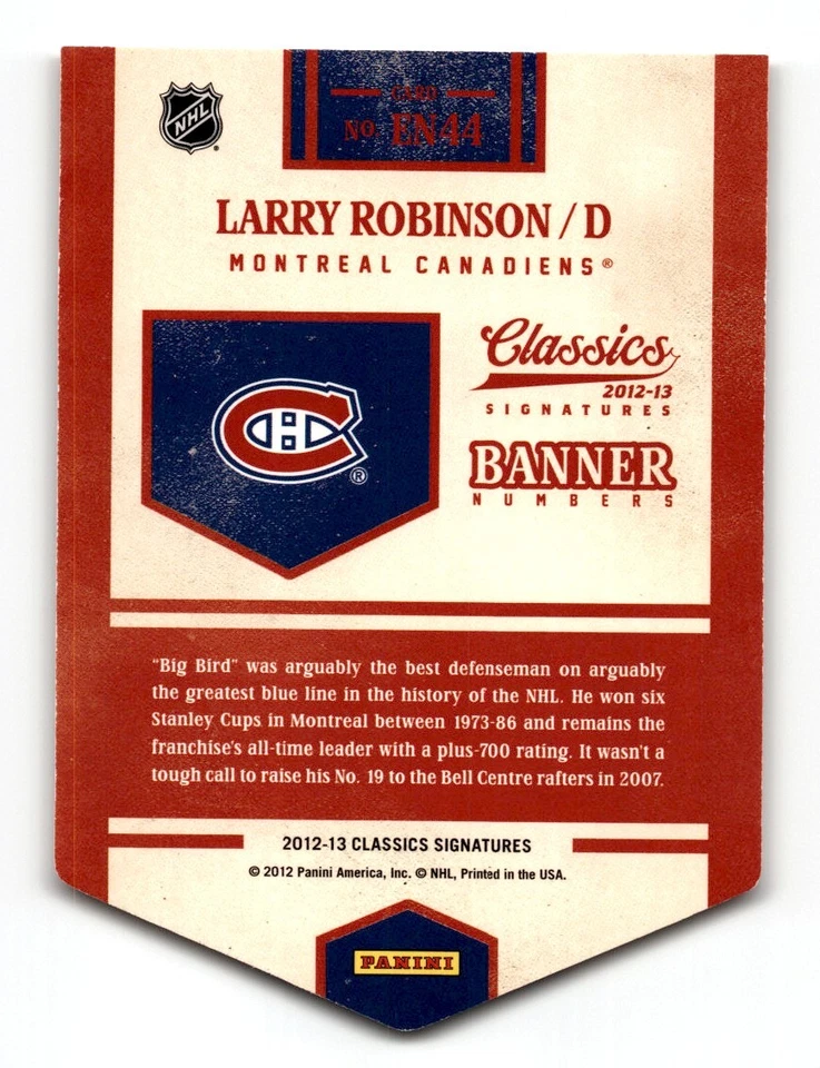 Larry Robinson 2012-13 Panini Classics Signatures Banner Numbers #EN44 Montreal - Image 2 of 2