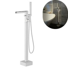 Floor Mounted Waterfall Bath Taps Freestanding Tub Filler Taps with Hand Shower