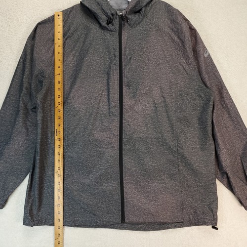 Asics Jacket Windbreaker Mens XL Gray Full Zip Hood Packable Activewear Pockets - 第 4/14 張圖片