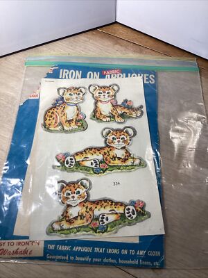Vintage 1953 Vogart BABY LEOPARDS Iron On Fabric Appliques Unused