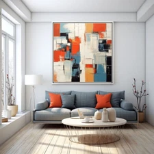 abstract oil painting hand painted on canvas Minimalist Living Room Home blue