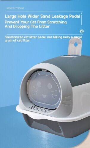 Pet Odorless Enclosed Cat Litter Box Oval Front Entry Cat Toilet Tray with Scoop - Picture 5 of 23